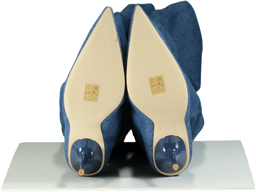 Good American Blue Denim Stiletto Knee-High Boots UK 7