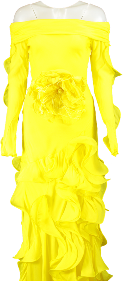 Gül Hürgel Yellow Off-Shoulder Ruffle Dress UK XS