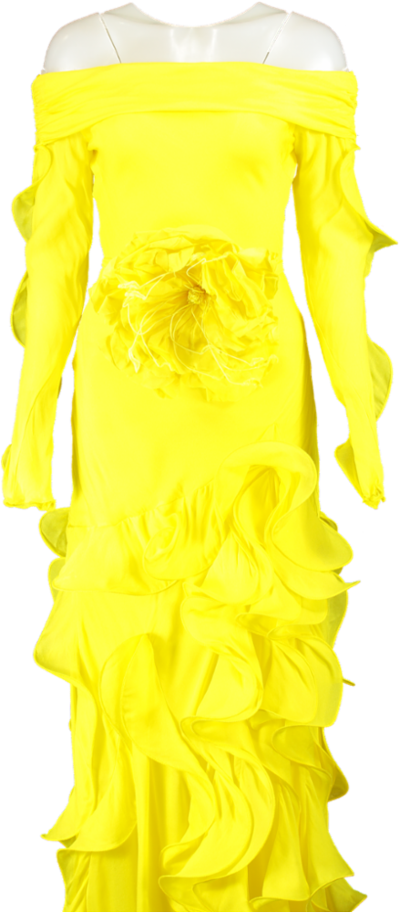 Gül Hürgel Yellow Off-Shoulder Ruffle Dress UK XS