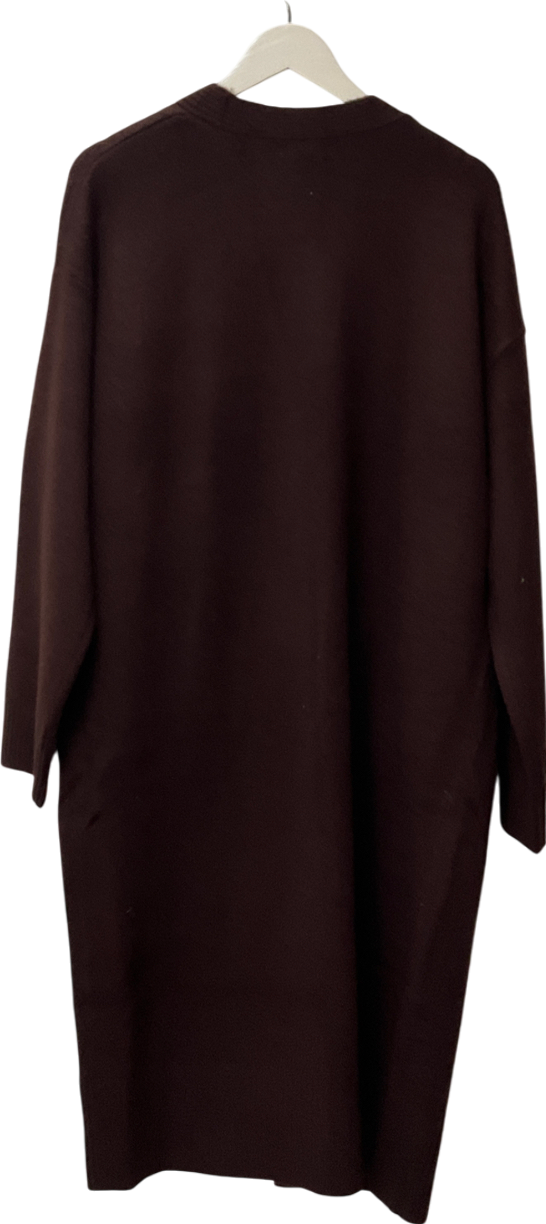 New Look Brown Burgundy Knit Pocket Front Midi Cardigan UK L