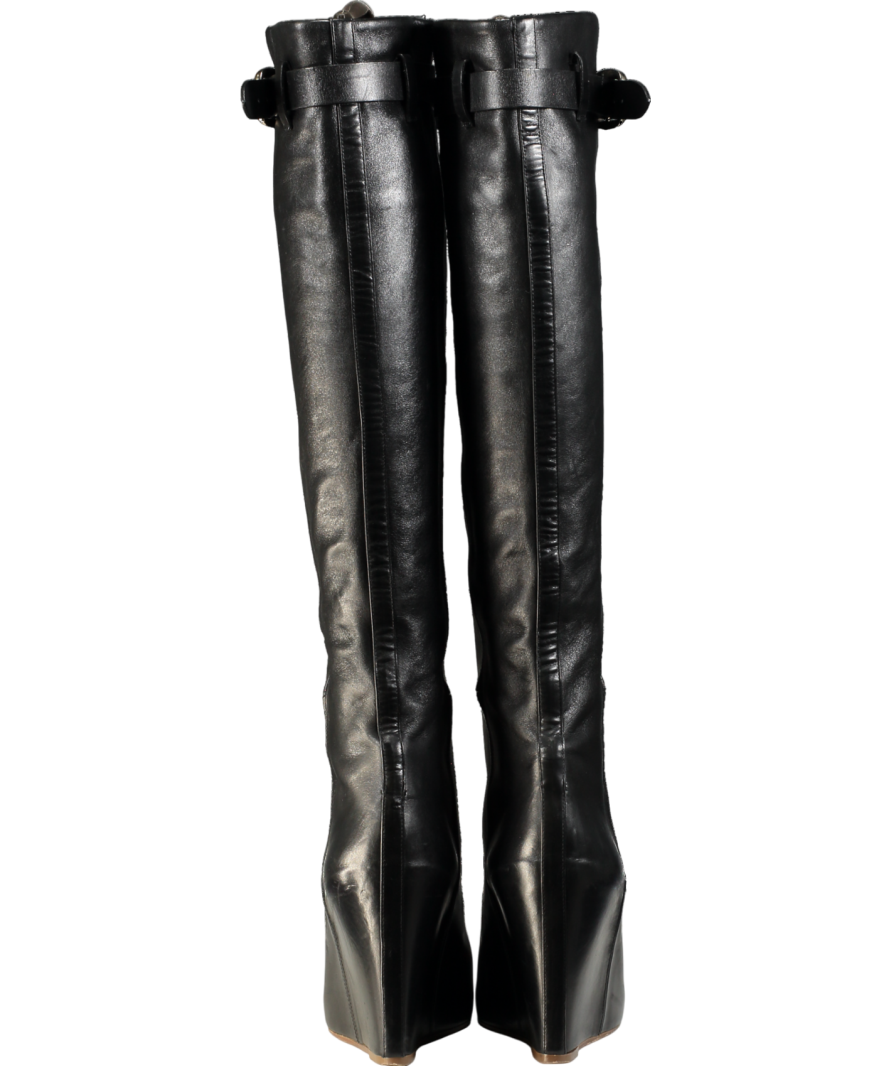 Victoria Beckham Black Sky Knee High Wedge Heel Boots UK 2 EU 35 👠