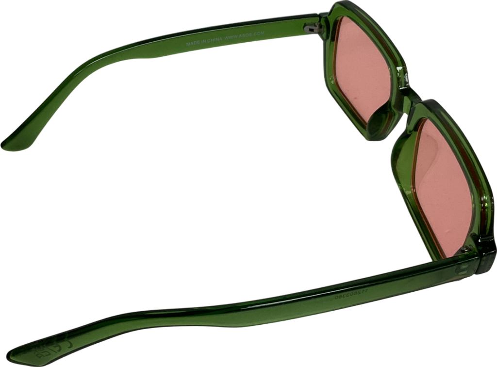 Square Sunglasses In Green With Pink Lens One Size