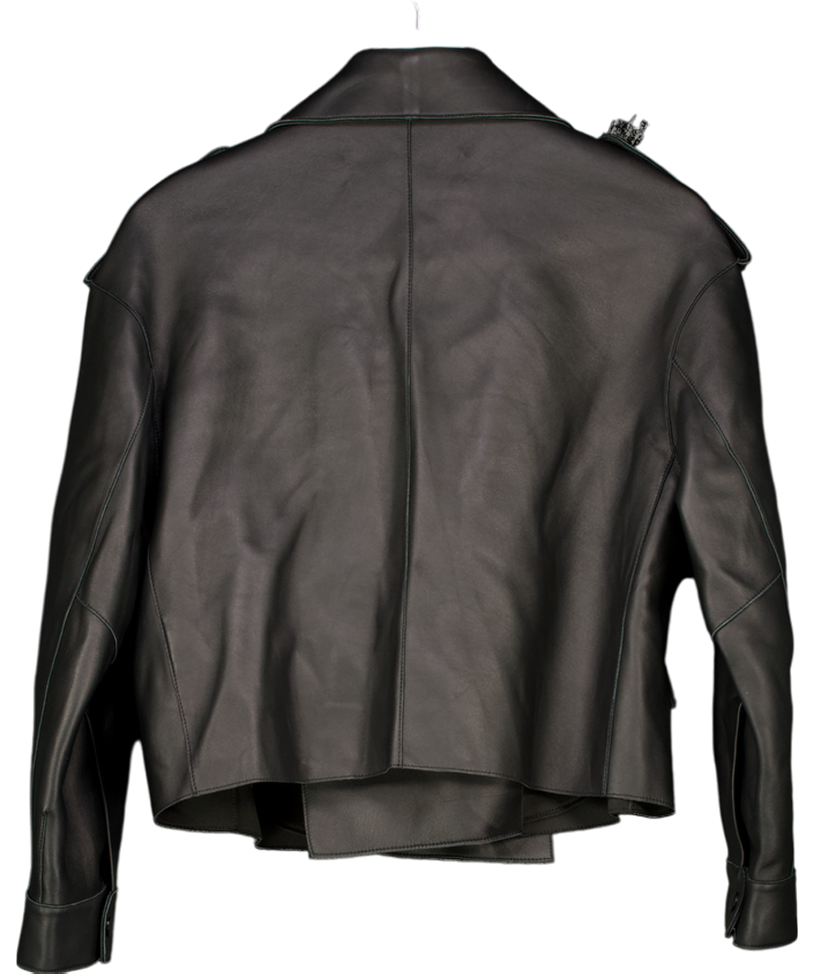 MEOTINE Black Leather Cross Over Jacket UK S/M