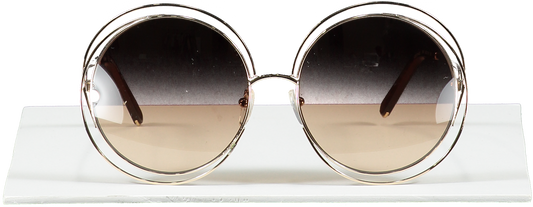 Chloé Metallic Gold Carlina Oversized Round Sunglasses