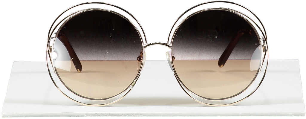 Chloé Metallic Gold Carlina Oversized Round Sunglasses