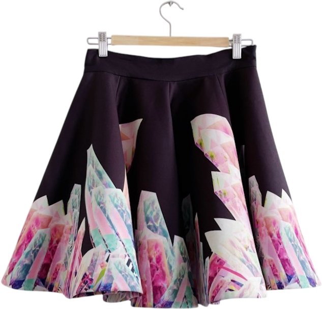 AQ/AQ Geode Printed Black Scuba Circle Skirt UK 10