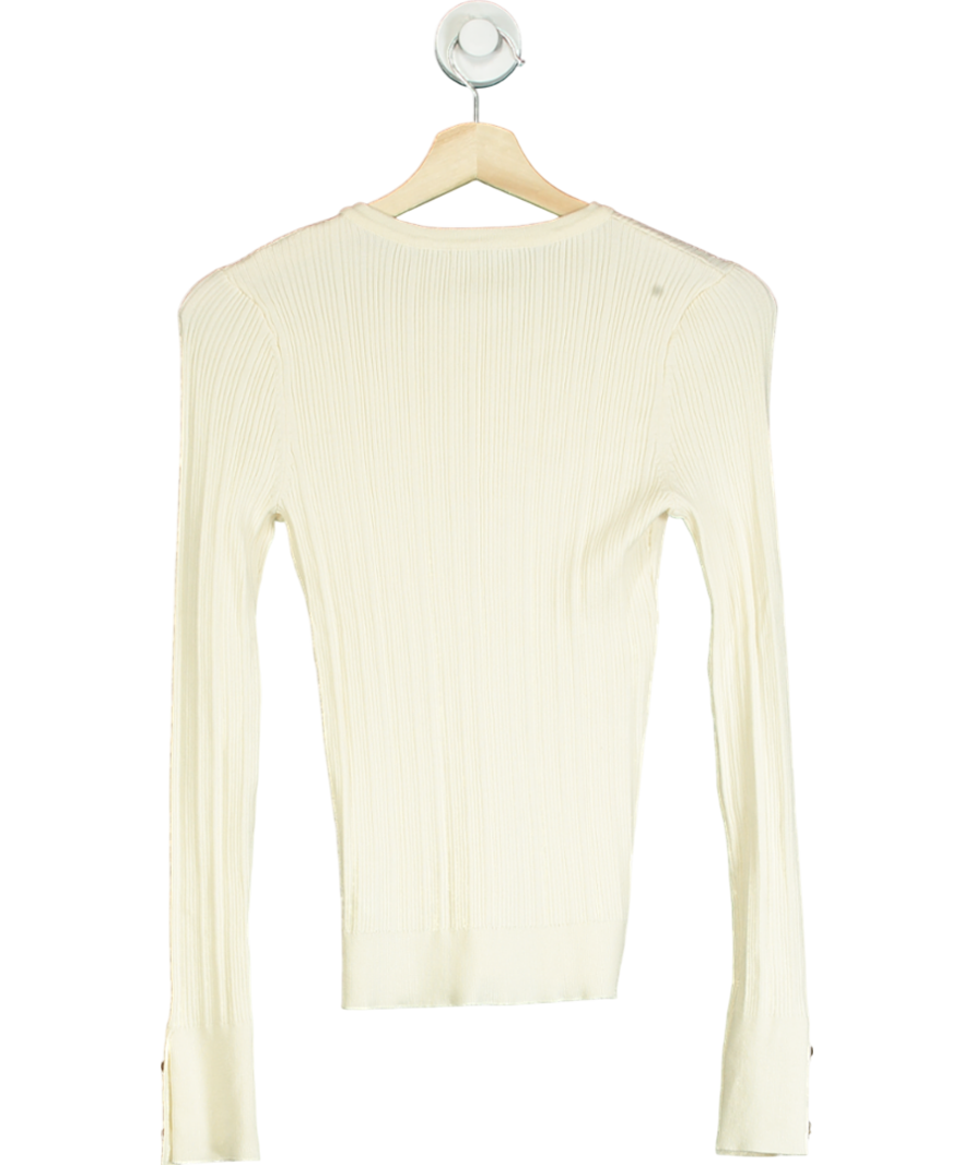 Karen Millen Cream Military Trim Rib Long Sleeve Knit Top UK XS