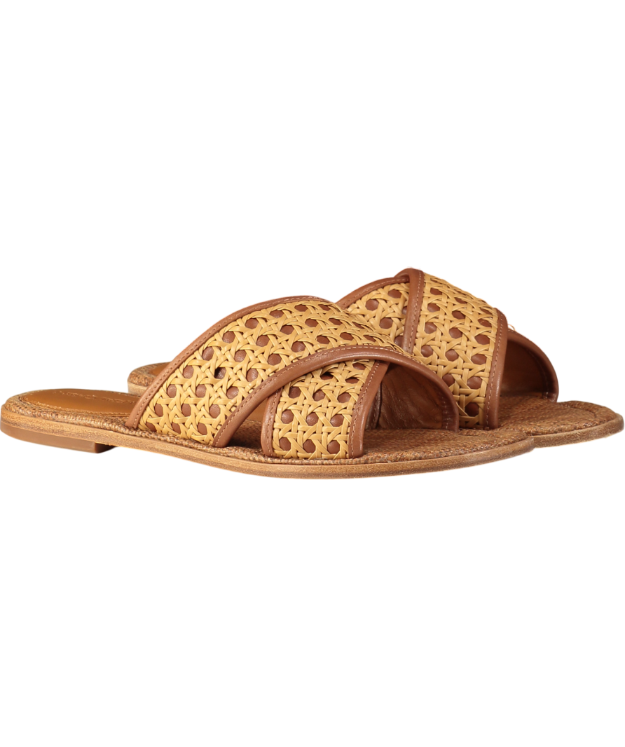 j.mclaughin Brown Usha Leather & Raffia Sandals UK 7 EU 40 👠