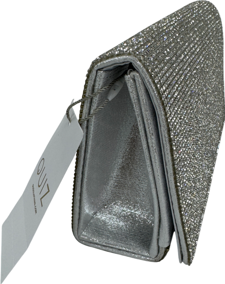 QUIZ Metallic Silver Embellished Clutch Bag With Chain Strap