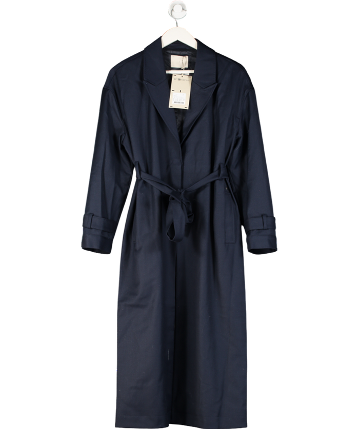 Stel Blue Belted Longline Relaxed Coat UK 8