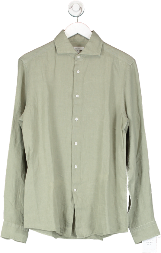 REISS Green Ruban Linen Button Through Shirt UK M