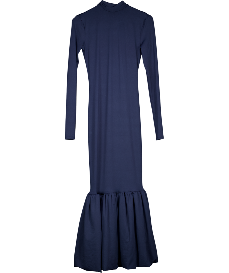 ASOS Power Shoulder Maxi Dress With Bow Back And Peplum Hem In Navy Blue UK XS