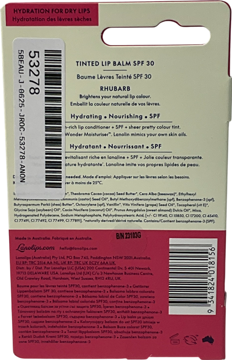 lanolips Tinted Spf30 Balm Rhubarb 12.5g