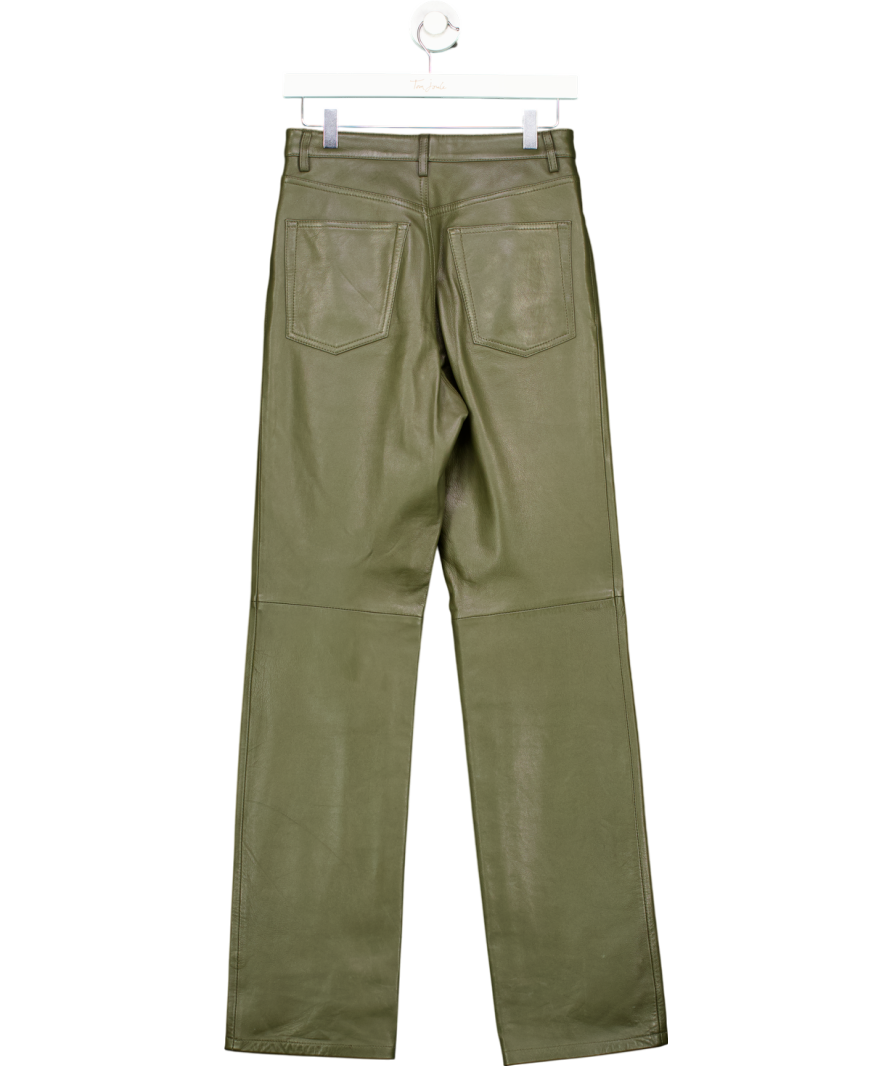 ZARA Imited Edition 100% Leather Olive Green Trousers UK 6