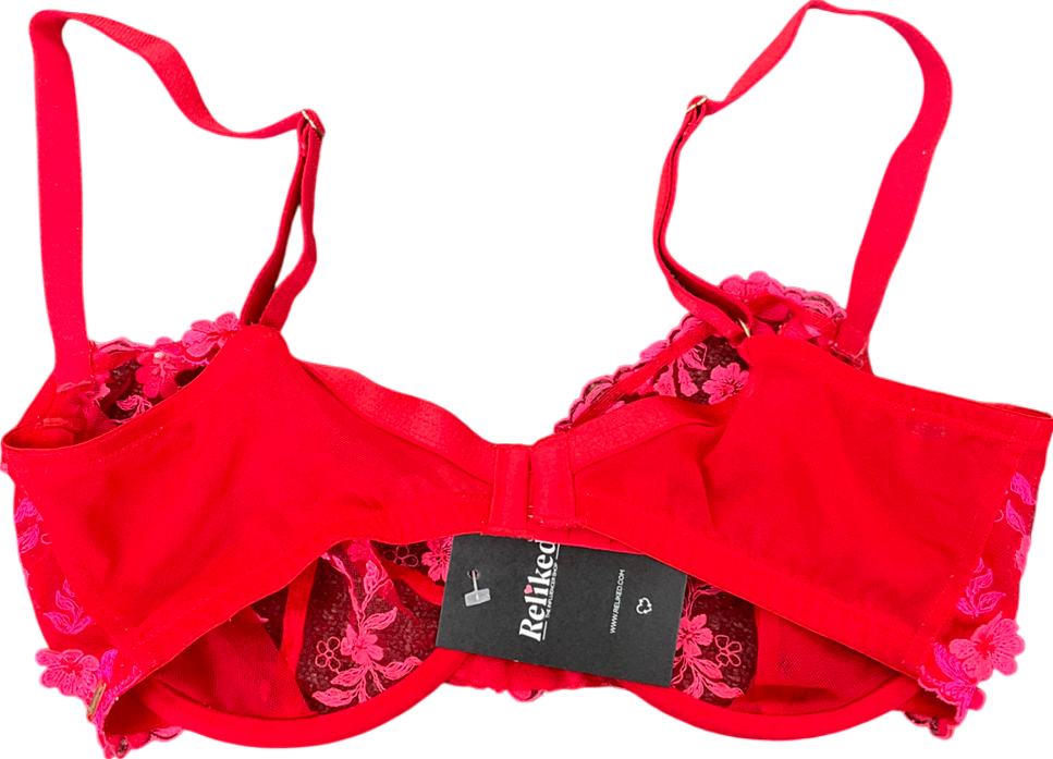 boux avenue Red Eladie Sheer Embroidered Balconette Bra UK 36F