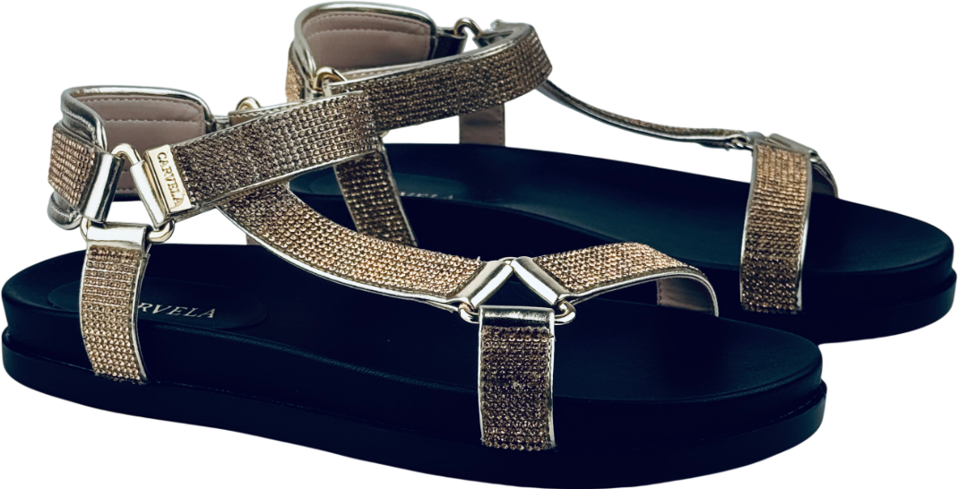 CARVELA Metallic Gold Block Flat Open Toe Sandals UK 5 EU 38 👠