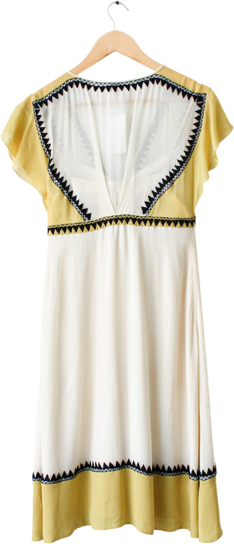 Temperley London Cream Silk Chiffon Embroidered Detail Midi Dress UK 10