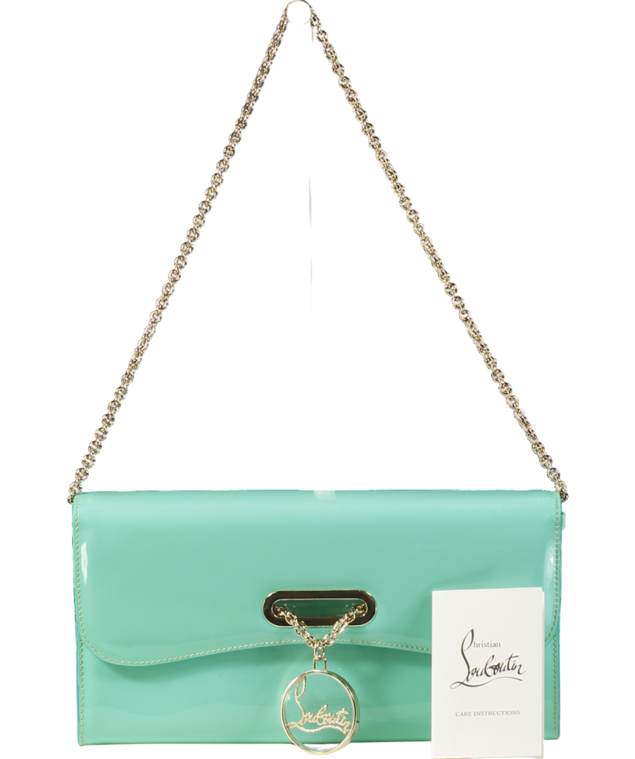 Christian Louboutin Aqua Patent Leather Riveiera Shoulder Clutch Bag