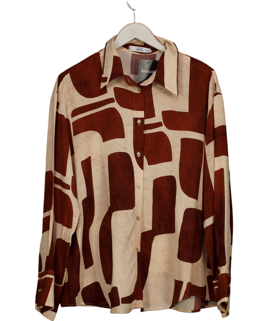 MANGO Cream / Rust Geometric Print Shirt UK XL