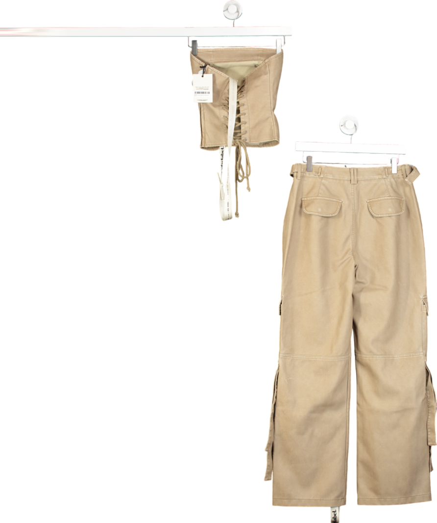 Mars the Label Beige Distress Leather Bandeau Corset And Trousers Set UK 8