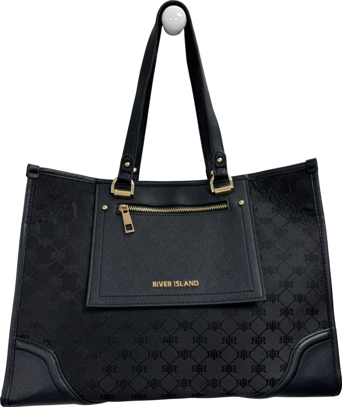 River Island Black Large Logo Tote Bag
