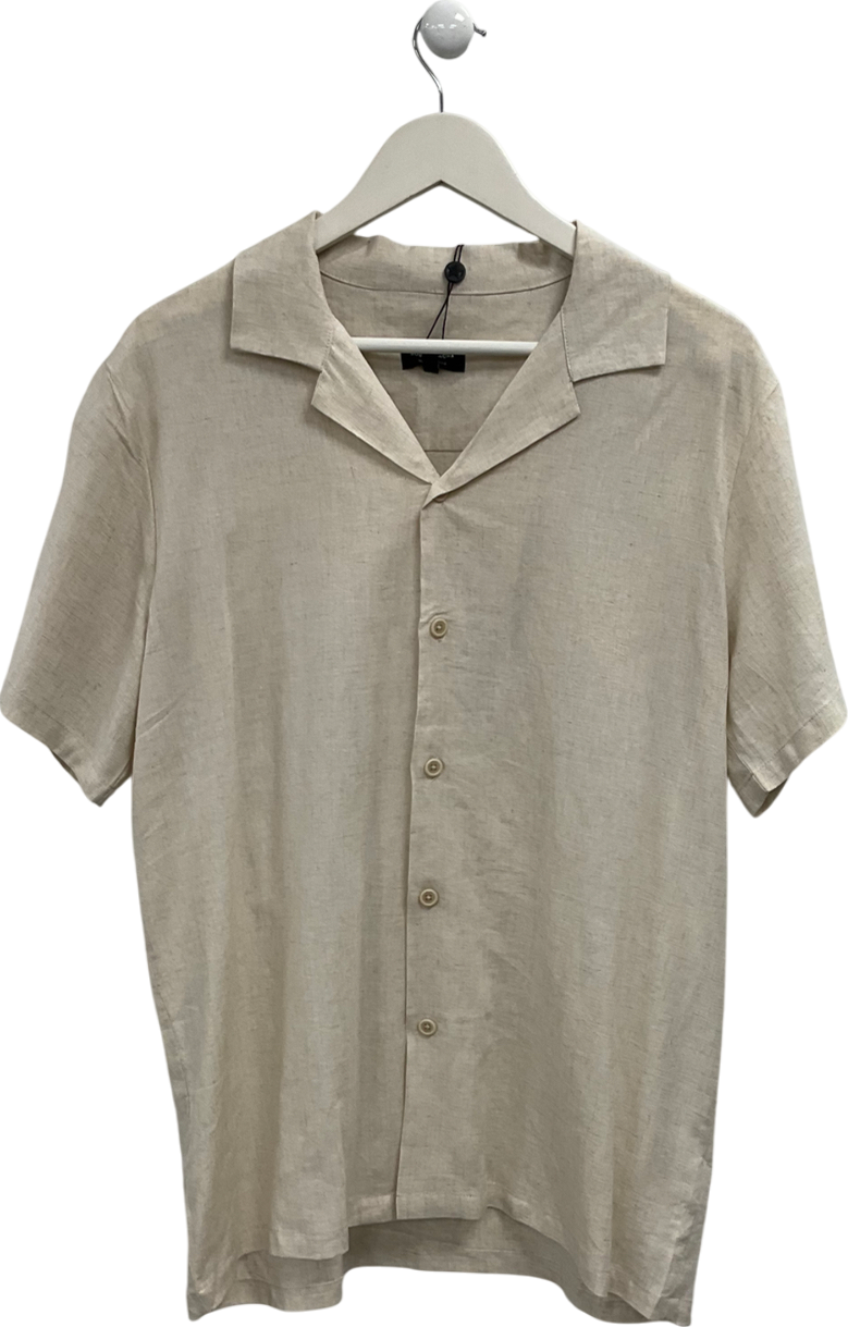 South Beach Beige Linen Look Shirt UK M