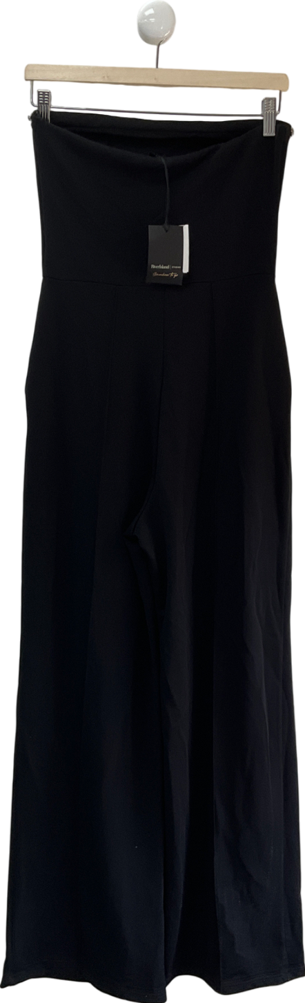 River Island Black Wide Leg Bandeau Diamanté Detailed Jumpsuit UK 10