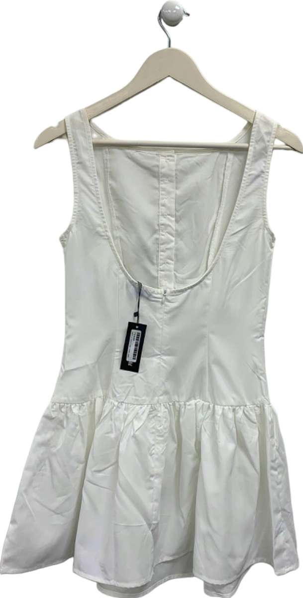 Pretty Little Thing White Button Down Scoop Back Shift Dress UK 8