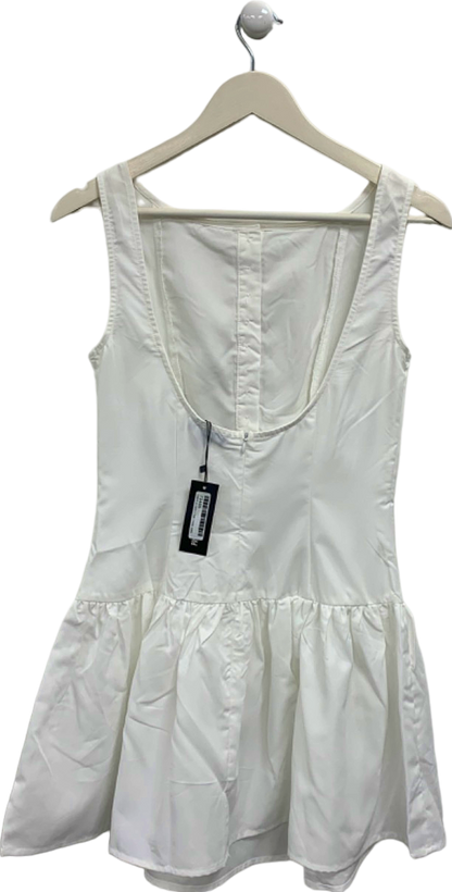 Pretty Little Thing White Button Down Scoop Back Shift Dress UK 8