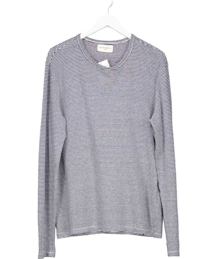 Officine Générale Blue Striped Cotton Blend Long Sleeve T-shirt UK M