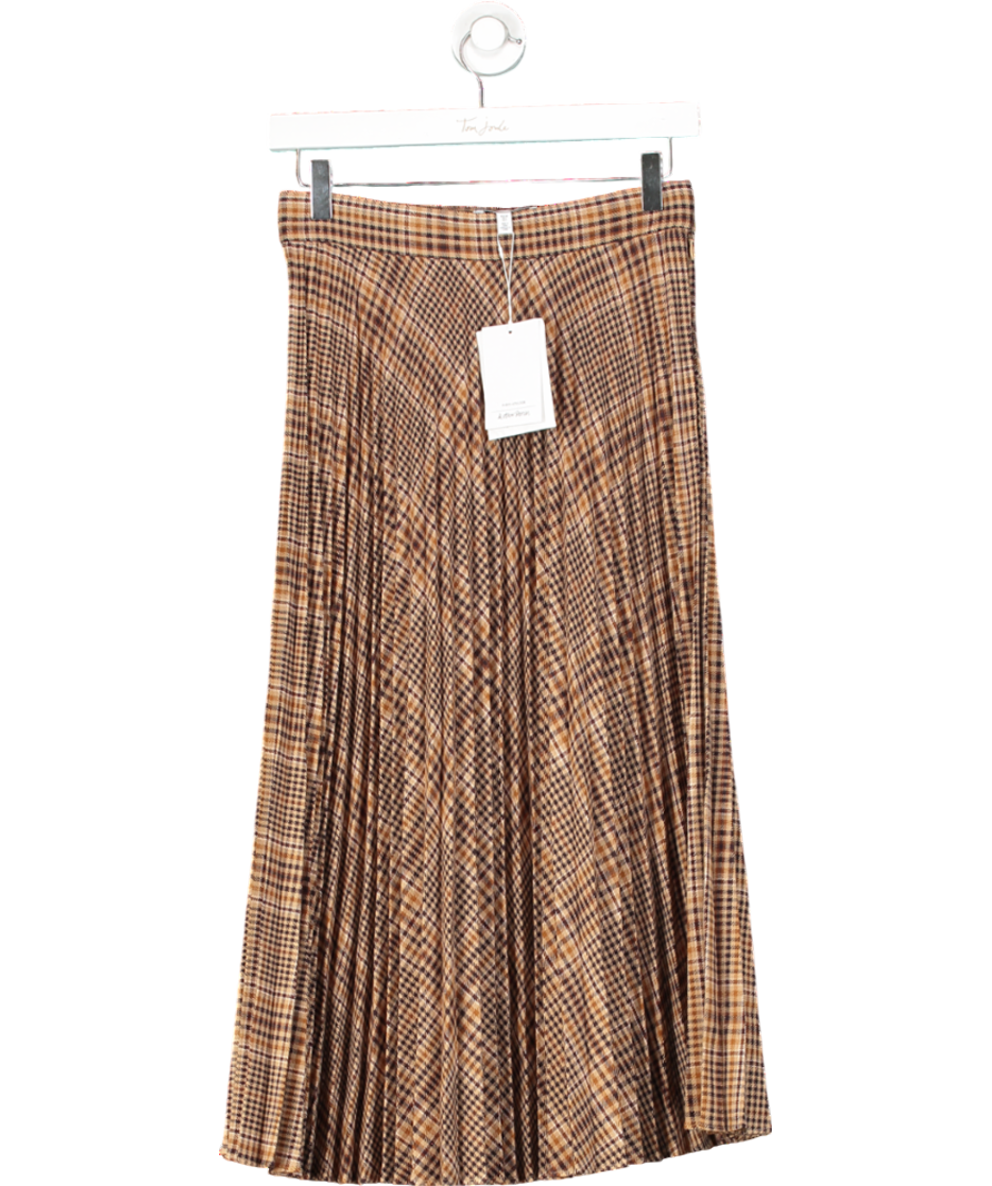 & Other Stories Brown Check Pleated Midi Skirt UK 6