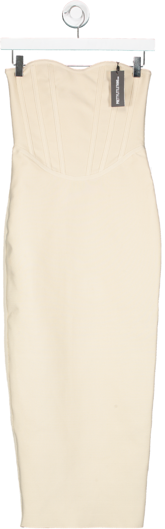 PrettyLittleThing Beige Corset Detail Bandeau Bandage Midaxi Dress UK 8