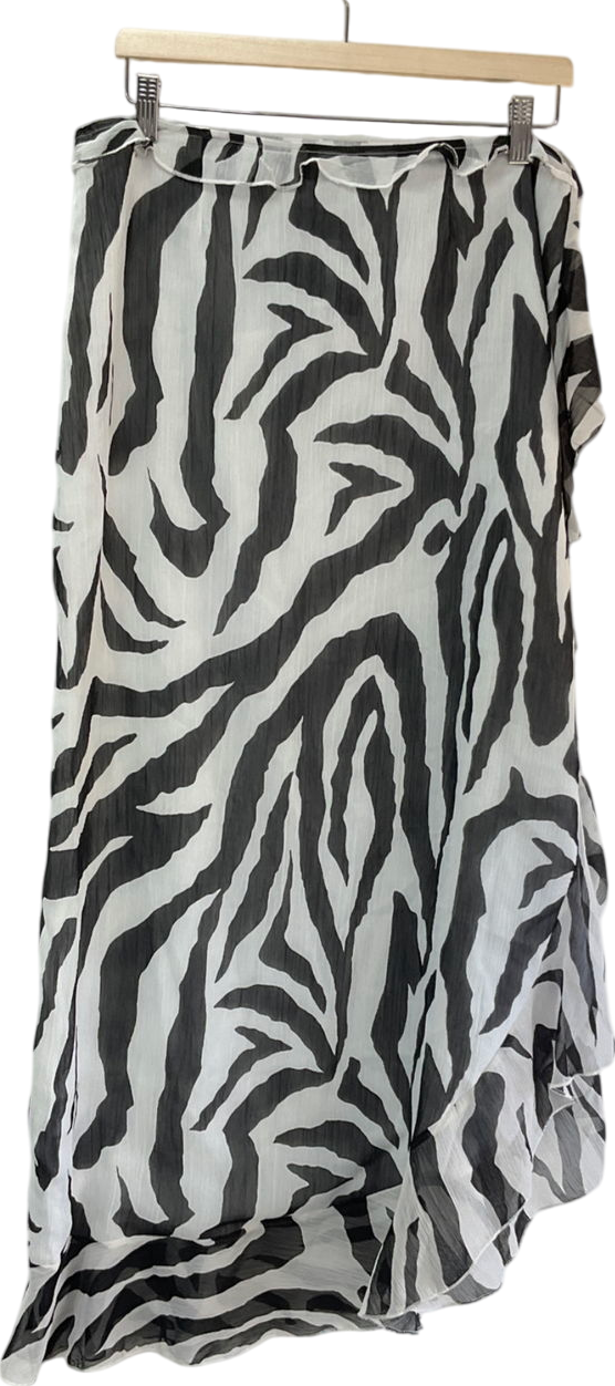 PrettyLittleThing White Black Zebra Print Tie Up Mini Skirt UK 12