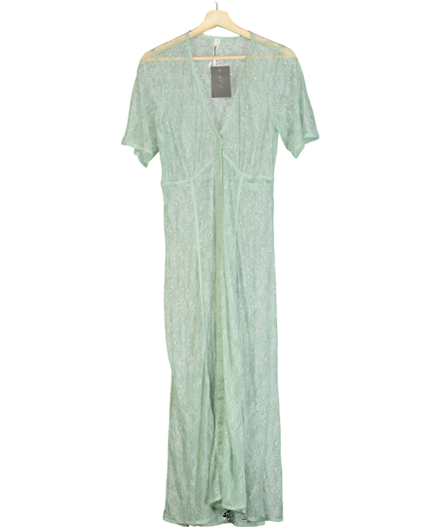 Anthropologie Green Sheer Lace Button Down Midi Dress UK S