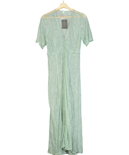 Anthropologie Green Sheer Lace Button Down Midi Dress UK S