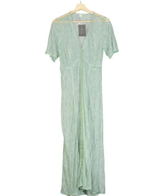 Anthropologie Green Sheer Lace Button Down Midi Dress UK S