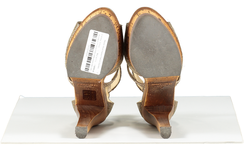 Jimmy Choo Metallic Wood Heeled Platform Sandals UK 3 EU 36 👠