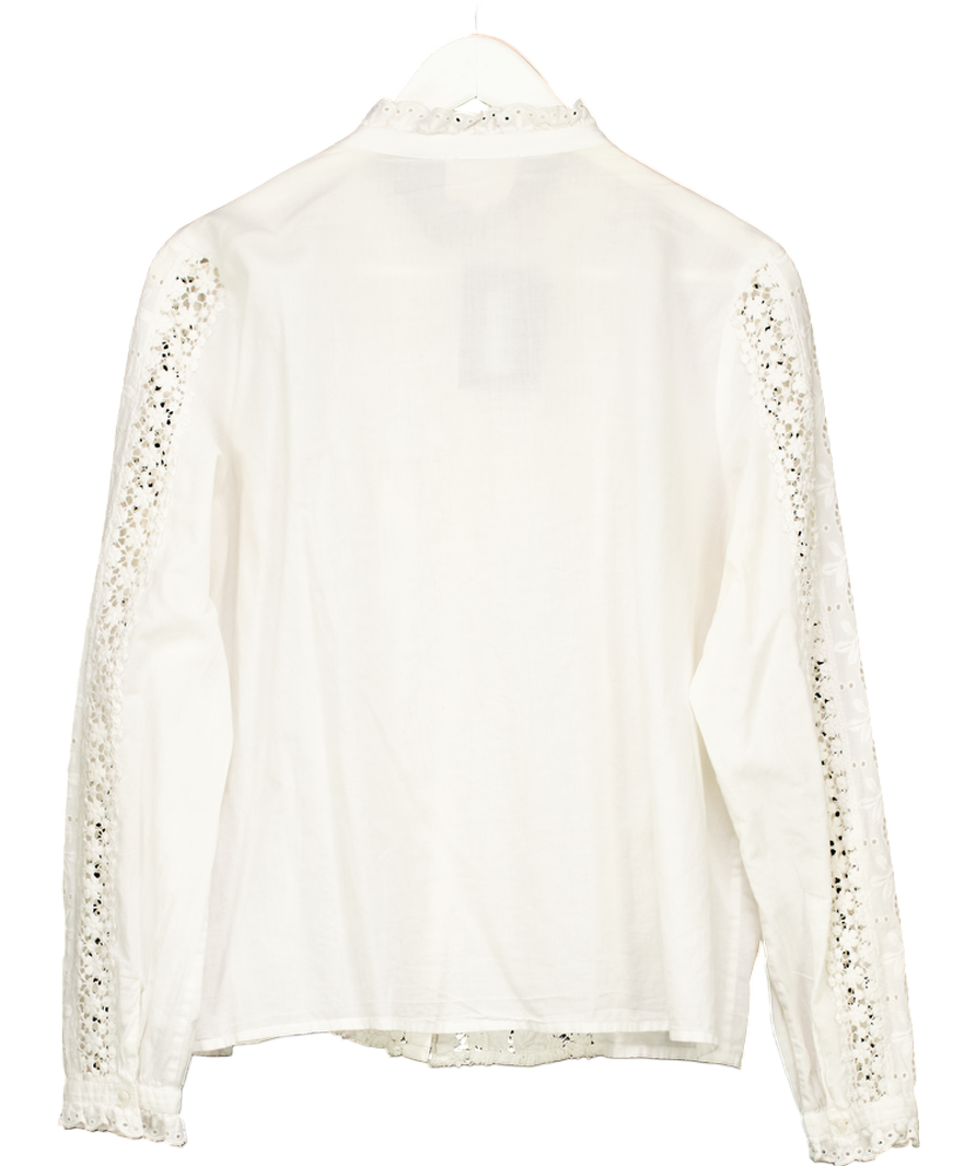 Sezane Cream Cotton Lace Trimmed Blouse UK 14