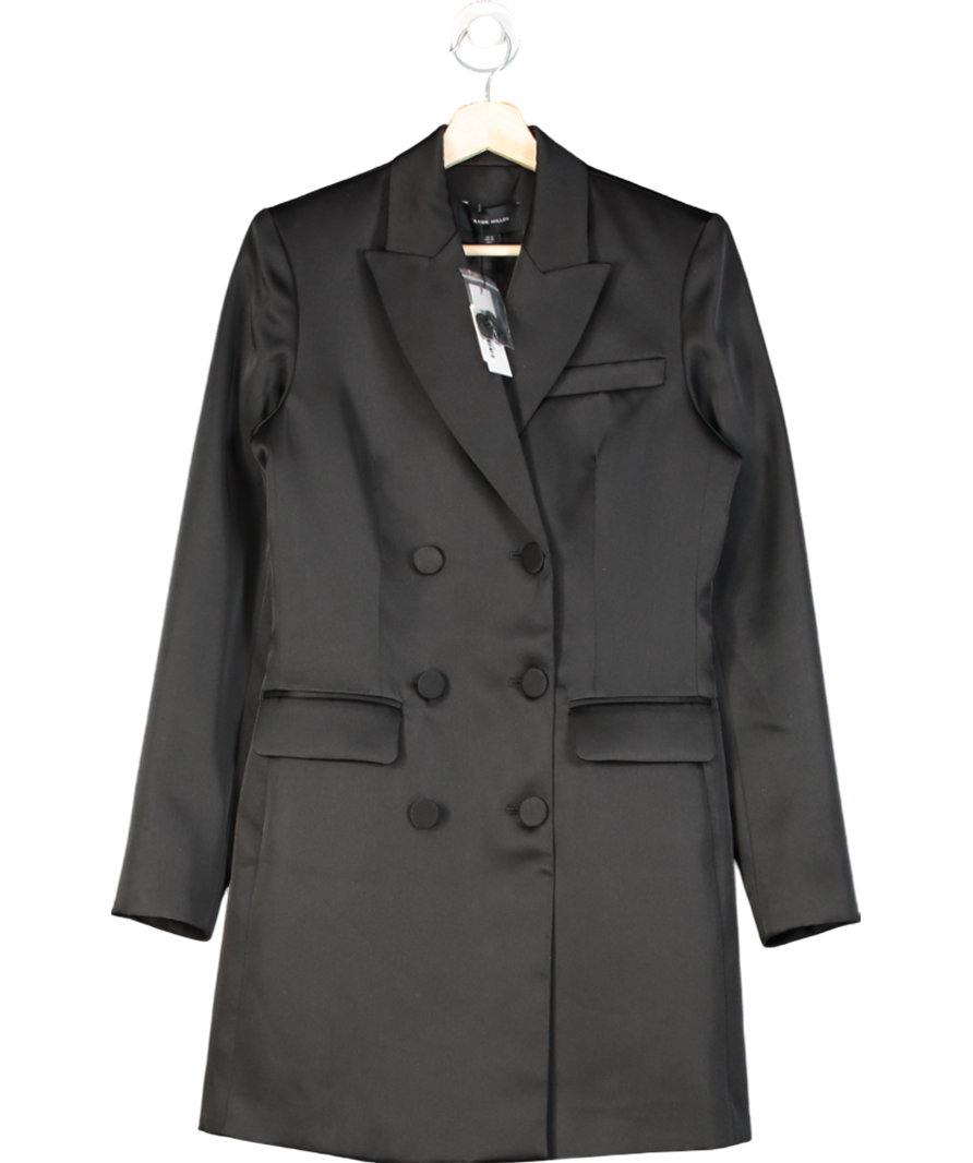 Karen Millen Black Structured Viscose Satin Tailored Double Breast Jacket UK 10