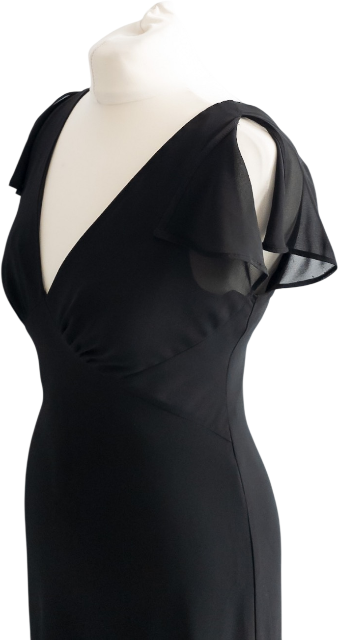 Amanda Wakeley Elements Black Sheer Split Sleeve Fit And Flare Midi Dress UK 10