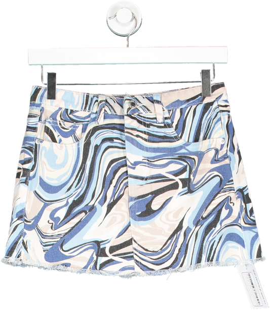 PrettyLittleThing Blue Swirl Denim Skirt UK 6