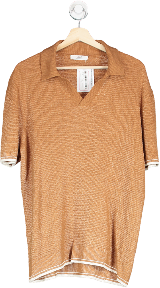 Mr P Orange Textured Linen And Cotton Blend Polo Shirt UK M
