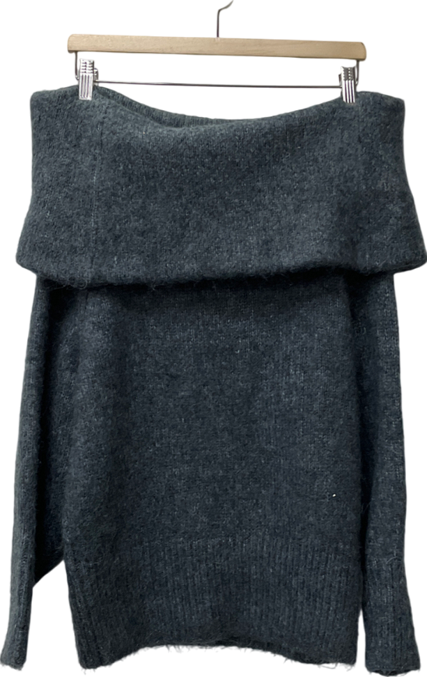 H&M Blue Rib-knit Off-the-shoulder Jumper UK S