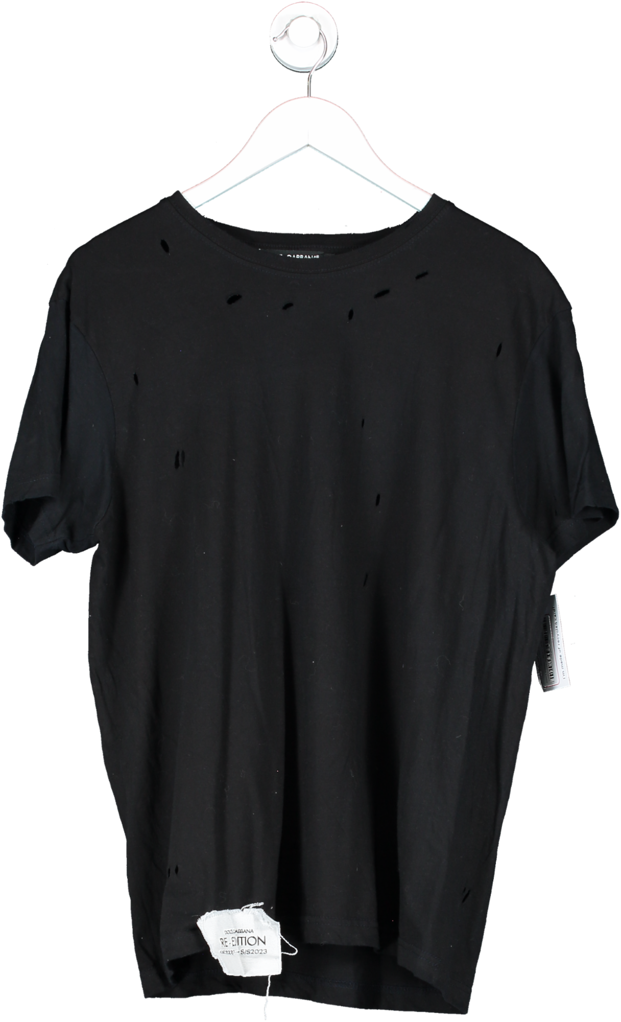 Dolce & Gabbana Black Jersey T Shirt With Rips UK XL