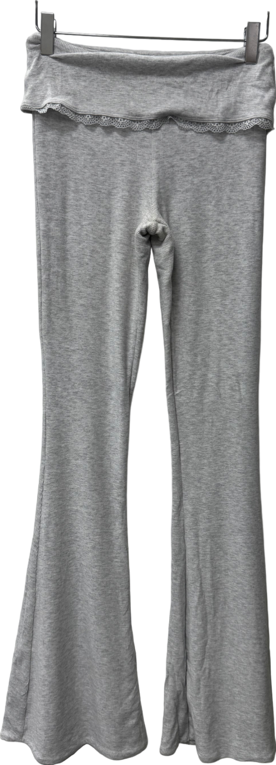 Oh Polly Grey Fold Over Kick Flare Trousers UK S