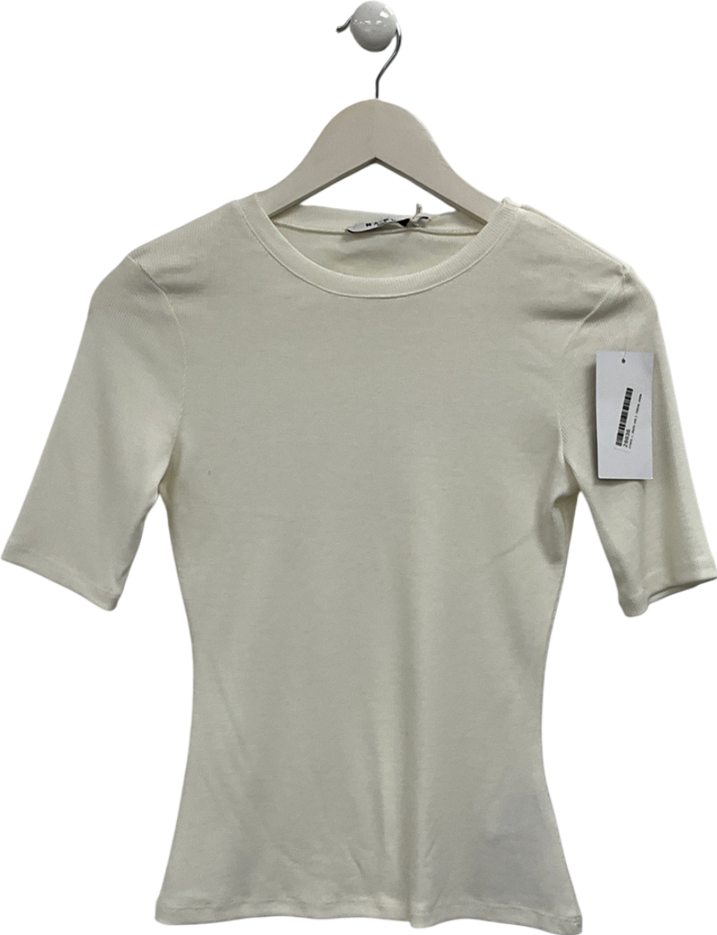 NA-KD White Round Neck Ribbed Top UK S