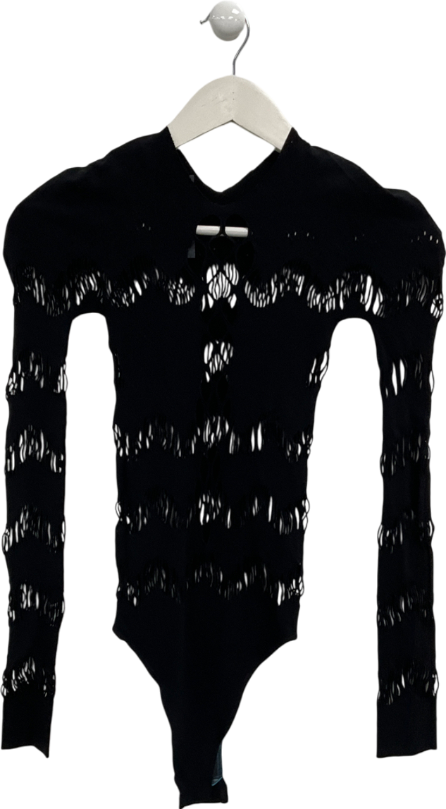 ASOS Black Long Sleeved Crochet Body Suit One Size