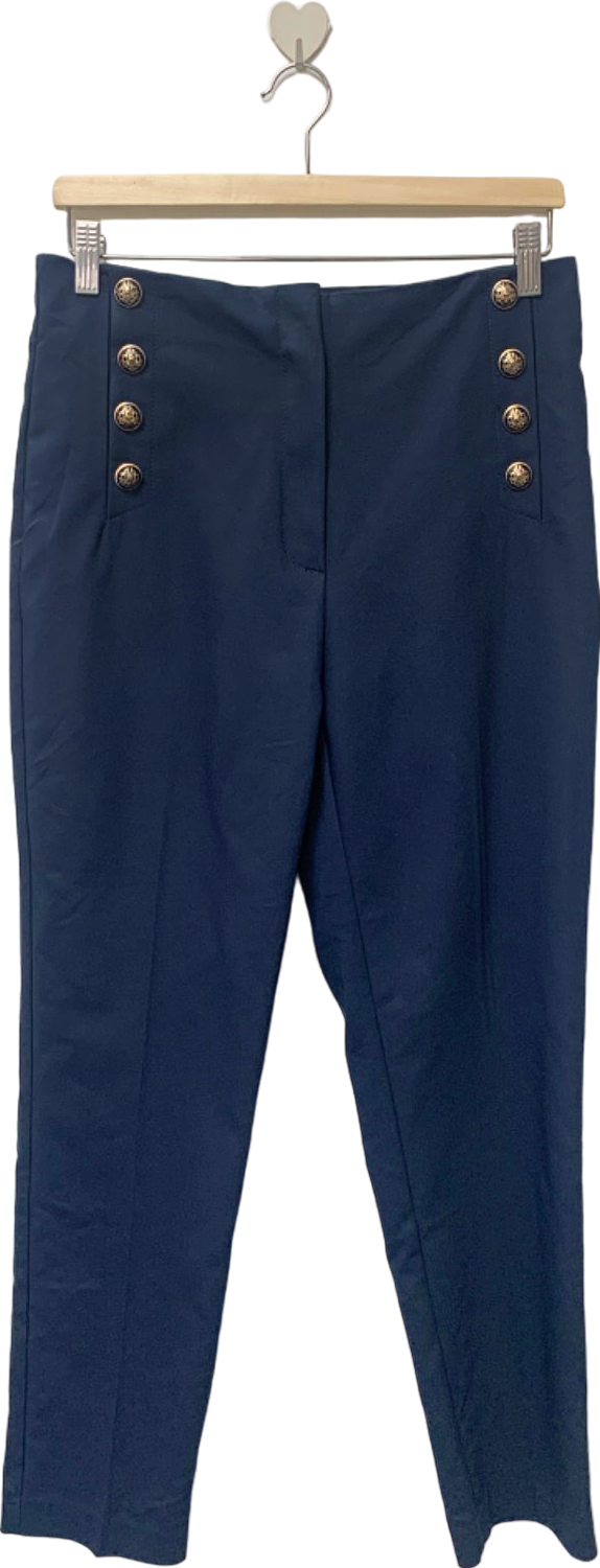 Mango Navy High-Waisted Button Detail Trousers EUR 38 UK 10