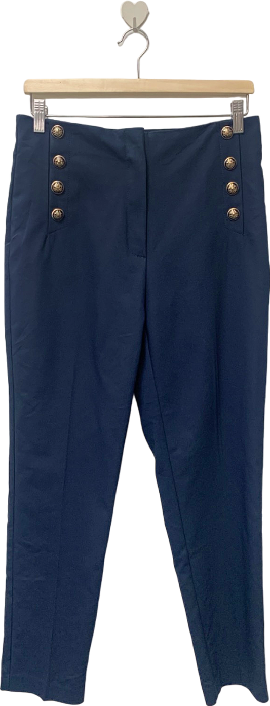 Mango Navy High-Waisted Button Detail Trousers EUR 38 UK 10