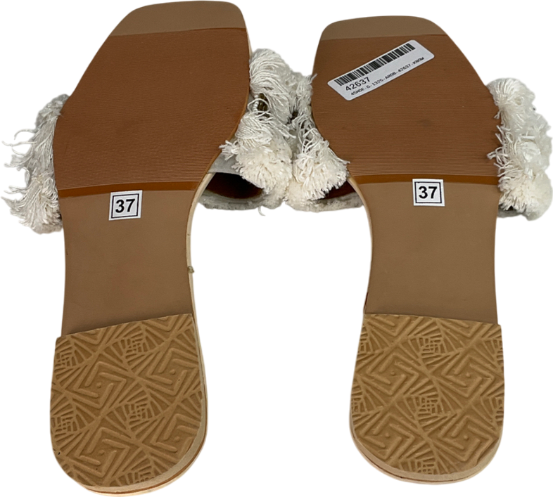 Beige Fluffy Backless Sandals With Shell Detailing UK 4 EU 37 👠